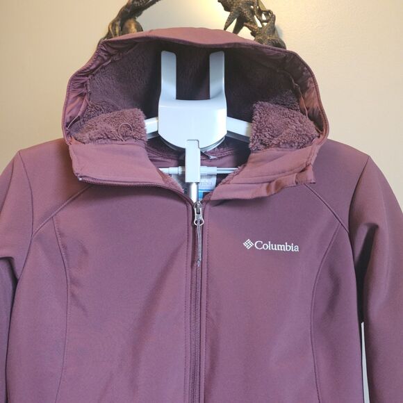 Columbia Omni-Wind Softshell Fleece Lined Maroon Jacket Coat Hood Womens XL New - Picture 2 of 10